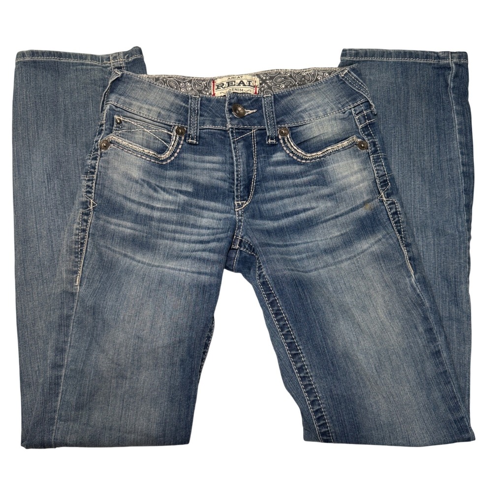 Ariat REAL Denim Womens 28R Straight Leg Jeans Medium Wash Distressed R.E.A.L. - Picture 5 of 9